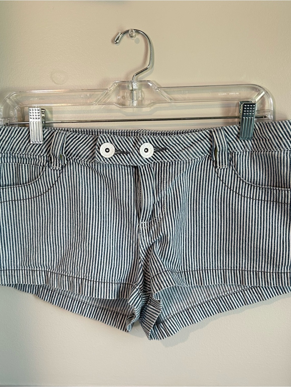 lei Blue and White Striped Jean Shorts
